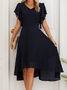 Femmes Plain Noir Col V Confortable Croisé Robe Mi-Longue Simple