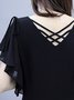 Femmes Plain Noir Col V Confortable Croisé Robe Mi-Longue Simple