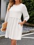 Femmes Plain Blanc Col Rond Confortable Mini Robe Décontracté