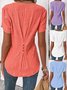 Chemises Plain Été Simple Polyester Micro-élasticité Ample Manches Courtes Entaillé Coton Et Lin pour Femmes