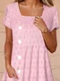 Femmes Plain Rose Col Carré Confortable Boucle Robe Mi-Longue Décontracté