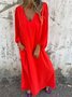 Femmes Plain Rouge Col V Confortable Robe Maxi Décontracté