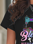 T-shirts Décontracté Été Imprimé de Lettre Motif Quotidien Ample Manches Courtes Col Rond Régulier Droit pour Femmes