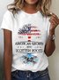 T-shirts Décontracté Été Le jour de l'indépendance (Drapeau) Coton Manches Courtes Col Rond Régulier Droit Élasticité moyenne pour Femmes
