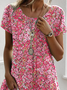 Femmes Petites fleurs Rose Col Rond Confortable Robe Mi-Longue Décontracté