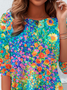 T-shirts Femmes Décontracté Floral Printemps / Automne Ample Jersey Manches Longues Col Rond Régulier T.-N.-L.