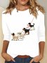 T-shirts Femmes Décontracté Printemps / Automne Chien Quotidien Col Rond en Mélangé de Coton Régulier Régulier Élasticité moyenne