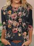 T-shirts Décontracté Ethnique Printemps / Automne Micro-élasticité Quotidien Manches trois quarts Col Rond Régulier Régulier pour Femmes