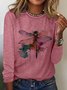 T-shirts Femmes Décontracté Printemps / Automne Libellule Quotidien Manches Longues Col Rond en Mélangé de Coton Droit Oui