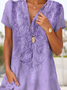 Femmes Plain Violet Col V Confortable Brodé Robe Mi-Longue Décontracté