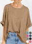 T-shirts Décontracté Plain Été Micro-élasticité Ample Demi Manche Col Rond Droit Régulier pour Femmes
