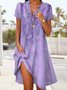 Femmes Plain Violet Col V Confortable Brodé Robe Mi-Longue Décontracté