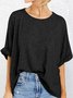 T-shirts Décontracté Plain Été Micro-élasticité Ample Demi Manche Col Rond Droit Régulier pour Femmes