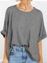 T-shirts Décontracté Plain Été Micro-élasticité Ample Demi Manche Col Rond Droit Régulier pour Femmes