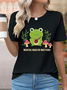 T-shirts Femmes Décontracté Été Lettres de texte Coton Ample Manches Courtes Col Rond Droit Régulier