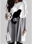 T-shirts Femmes Décontracté Printemps / Automne Chat Polyester Micro-élasticité Quotidien Mi-long Droit Poche Couture