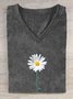 T-shirts Décontracté Floral Été Col V Ample Manches Courtes en Mélangé de Coton Régulier Oui pour Femmes