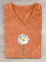 T-shirts Décontracté Floral Été Col V Ample Manches Courtes en Mélangé de Coton Régulier Oui pour Femmes
