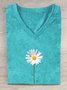 T-shirts Décontracté Floral Été Col V Ample Manches Courtes en Mélangé de Coton Régulier Oui pour Femmes