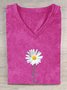 T-shirts Décontracté Floral Été Col V Ample Manches Courtes en Mélangé de Coton Régulier Oui pour Femmes