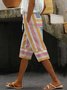 Pantalons Rayé Décontracté Été Polyester Aucune élasticité Ample Taille Élastique Droit Régulier pour Femmes
