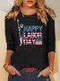 T-shirts Décontracté Printemps / Automne Imprimé de Lettre Motif Micro-élasticité Manches Longues Col Rond Régulier Droit Régulier pour Femmes