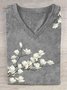 T-shirts Femmes Décontracté Floral Été Quotidien Ample en Mélangé de Coton Régulier Droit Oui