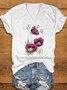 T-shirts Femmes Décontracté Floral Été Tricoté Col V Manches Courtes Régulier Droit Oui