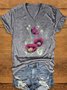 T-shirts Femmes Décontracté Floral Été Tricoté Col V Manches Courtes Régulier Droit Oui