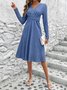 Femmes Plain Bleu Col V Confortable Robe Mi-Longue Décontracté