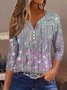 T-shirts Femmes Décontracté Floral Printemps / Automne Col V Micro-élasticité Jersey Manches trois quarts Régulier Droit