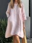 Femmes Plain Rose Col Rond Confortable Poche Couture Robe Mi-Longue Décontracté