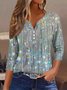 T-shirts Femmes Décontracté Floral Printemps / Automne Col V Micro-élasticité Jersey Manches trois quarts Régulier Droit