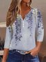 T-shirts Femmes Décontracté Floral Printemps / Automne Col V Micro-élasticité Jersey Manches trois quarts Régulier Droit