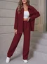 Deux Pièces Ensembles Femmes Décontracté Plain Printemps / Automne Ample Manches Longues Col Rond Top Avec Pantalons Droit Régulier