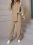 Deux Pièces Ensembles Femmes Décontracté Plain Printemps / Automne Ample Manches Longues Col Rond Top Avec Pantalons Droit Régulier