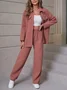 Deux Pièces Ensembles Femmes Décontracté Plain Printemps / Automne Ample Manches Longues Col Rond Top Avec Pantalons Droit Régulier