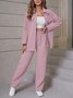 Deux Pièces Ensembles Femmes Décontracté Plain Printemps / Automne Ample Manches Longues Col Rond Top Avec Pantalons Droit Régulier
