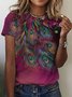 T-shirts Femmes Décontracté Été Bleu Paon Quotidien Ample Manches Courtes Régulier Droit Non