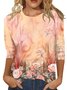 T-shirts Décontracté Ethnique Printemps / Automne Micro-élasticité Quotidien Manches trois quarts Col Rond Régulier Régulier pour Femmes