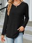 T-shirts Décontracté Plain Printemps / Automne Micro-élasticité Quotidien Ample Col Rond Droit Boucle pour Femmes