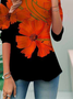 T-shirts Femmes Décontracté Floral Printemps / Automne Polyester Quotidien Ample Manches Longues Col Rond Mi-long