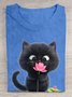 T-shirts Femmes Décontracté Été Chat Coton Ample Manches Courtes Droit Régulier Élasticité moyenne