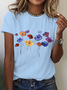 T-shirts Décontracté Floral Été Coton Ample Manches Courtes Col Rond Régulier Oui pour Femmes