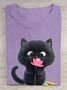 T-shirts Femmes Décontracté Été Chat Coton Ample Manches Courtes Droit Régulier Élasticité moyenne