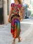 Femmes Abstrait Couleur 1 Col Rond Confortable Poche Couture Robe Maxi Décontracté