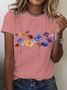 T-shirts Décontracté Floral Été Coton Ample Manches Courtes Col Rond Régulier Oui pour Femmes