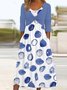 Femmes Pois Polka Bleu Col V Confortable Robe Mi-Longue Décontracté