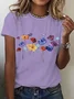 T-shirts Décontracté Floral Été Coton Ample Manches Courtes Col Rond Régulier Oui pour Femmes