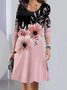 Femmes Floral Rose Col Rond Confortable Robe Mi-Longue Décontracté